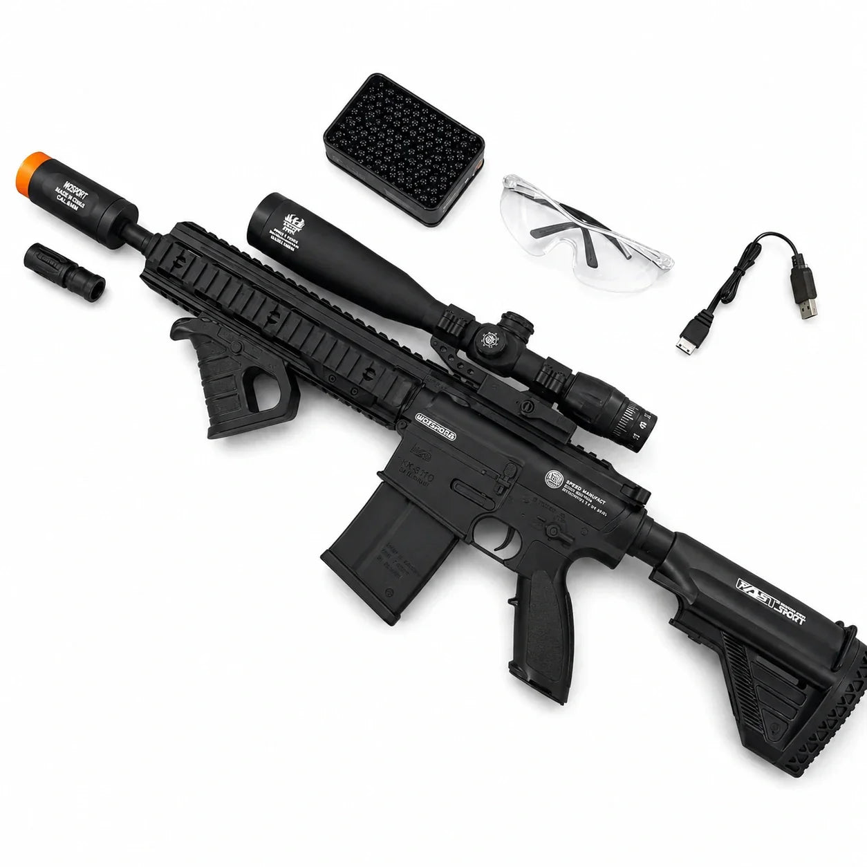 Exquisite Engraving HK417 Gel Blaster With 7 Colors of Lighted Silencer