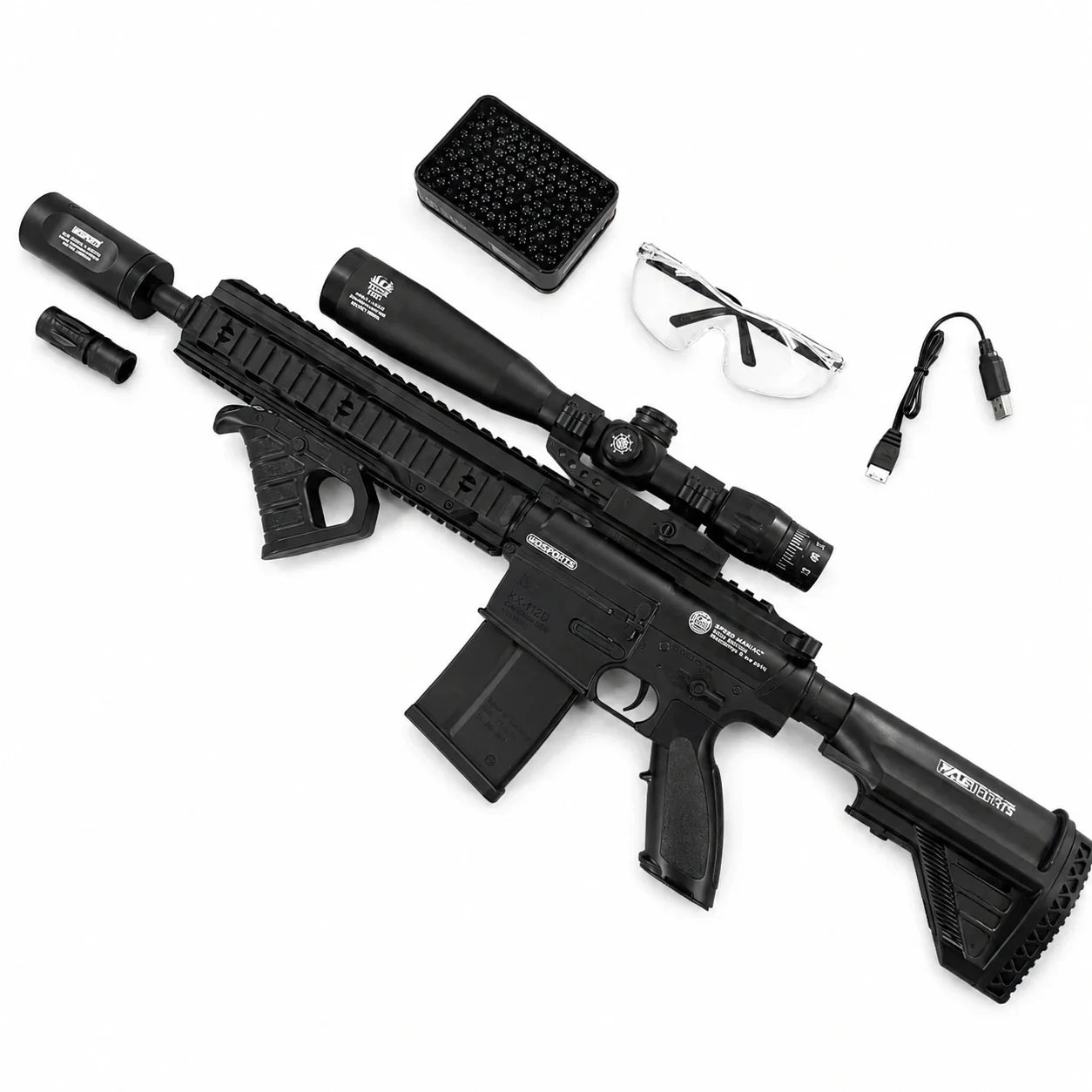 Exquisite Engraving HK417 Gel Blaster With 7 Colors of Lighted Silencer