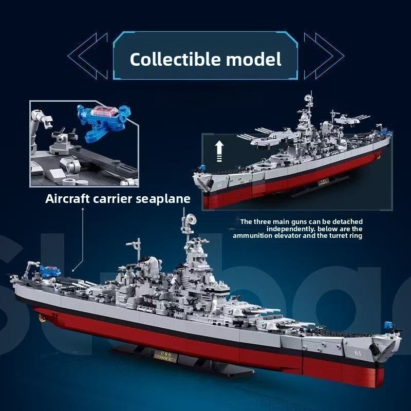 WWII USS Missouri Battleship Aircraft Carrier Military Building Block Model